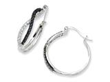 Cheryl M™ Sterling Silver Blk/Wht CZ Twisted Hoop Earrings