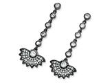 Cheryl M™ Black-plated Sterling Silver CZ Fan Dangle Post Earrings
