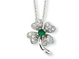 Cheryl M™ Sterling Silver Childs Sim.Emerald/CZ 4-leaf Clover 15in Necklace