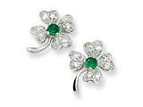 Cheryl M™ Sterling Silver Simulated Emerald/CZ 4-leaf Clover Post Earrings