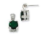 Cheryl M™ Sterling Silver 8mm Simulated Emerald and CZ Dangle Post Earrings