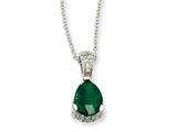 Cheryl M™ Sterling Silver Rose-cut Pear Simulated Emerald and CZ 18in Necklace