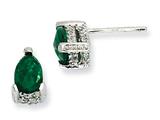 Cheryl M™ Sterling Silver Rose-cut Pear Simulated Emerald and CZ Post Earrings