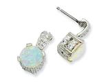 Cheryl M™ Sterling Silver 8mm Syn Opal Cabochon and CZ Dangle Post Earrings