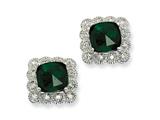 Cheryl M™ Sterling Silver Rose-cut Sim.Emerald and CZ Square Post Earrings