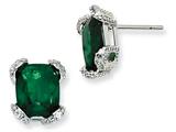 Cheryl M™ Sterling Silver Simulated Emerald and CZ Post Earrings