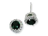 Cheryl M™ Sterling Silver Simulated Emerald and White CZ Round Post Earrings