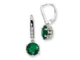 Cheryl M™ Sterling Silver Simulated Emerald and CZ Leverback Earrings
