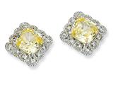 Cheryl M™ Sterling Silver Canary and White CZ Fancy Square Post Earrings