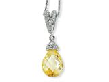 Cheryl M™ Sterling Silver Teardrop Canary and White CZ 18in Necklace