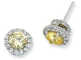 Cheryl M™ Sterling Silver Canary and White CZ Round Post Earrings