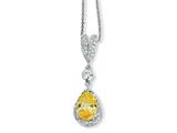 Cheryl M™ Sterling Silver Pear Canary and White CZ 18in Necklace