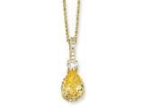 Cheryl M™ Gold Plated Sterling Silver Pear Canary and White CZ 18in Necklace
