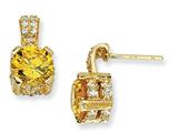Cheryl M™ Gold Plated Sterling Silver 8mm Yell and Wht CZ Dangle Post Earrings