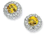 Cheryl M™ Sterling Silver Checker-cut Yellow CZ Post Earrings