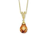 Cheryl M™ Gold Plated Sterling Silver Teardrop Champagne CZ 18in Necklace