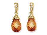 Cheryl M™ Gold Plated Sterling Silver Teardrop ChampagneCZ Dangle Post Earrings
