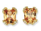 Cheryl M™ Gold Plated Sterling Silver Emerald-cut Champ and Wht CZ Post Earrings