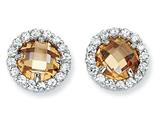 Cheryl M™ Sterling Silver Checker-cut Champ and Wht CZ Round Post Earrings