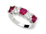 Cheryl M™ Sterling Silver Asscher-cut Synthetic Ruby/CZ 5-stone Ring