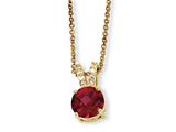 Cheryl M™ Gold Plated Sterling Silver Chckr-cut Synth Ruby/CZ 18in Necklace