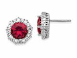 Cheryl M™ Sterling Silver Synthetic Ruby and CZ Post Earrings