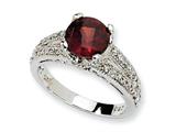 Cheryl M™ Sterling Silver Checker-cut Dark Red and White CZ Ring
