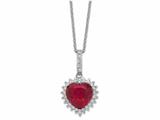 Cheryl M™ Sterling Silver Heart 100-facet Synthetic Ruby/CZ 18in Necklace