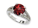 Cheryl M™ Sterling Silver Checker-cut Dark Red and White CZ Ring