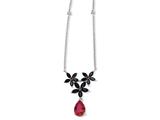 Cheryl M™ Sterling Silver Synth Ruby/Blk CZ Floral 18in Necklace