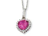 Cheryl M™ Sterling Silver 100-facet Heart Synth Pink Sapph/CZ 18in Necklace