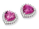 Cheryl M™ Sterling Silver 100-facet Heart Synth Pink Sapph/CZ Post Earrings