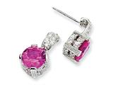 Cheryl M™ Sterling Silver 8mm Syn Pink Sapphire and CZ Dangle Post Earrings