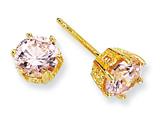 Cheryl M™ Gold Plated Sterling Silver 6.5mm Pink CZ Stud Earrings