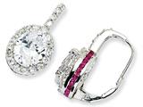 Cheryl M™ Sterling Silver Synthetic Ruby and CZ Leverback Earrings