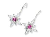 Cheryl M™ Sterling Silver Synthethic Pink Sapphire and CZ Floral Wire Earrings
