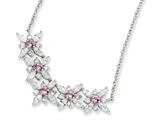 Cheryl M™ Sterling Silver Synthethic Pink Sapphire/CZ Floral 18in Necklace