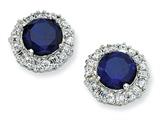 Cheryl M™ Sterling Silver Synthetic Sapphire and CZ Post Earrings