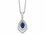 Cheryl M™ Sterling Silver Marquise Synthetic Sapphire and CZ 18in Necklace