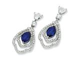 Cheryl M™ Sterling Silver Marquise Synth Sapphire and CZ Dangle Post Earrings