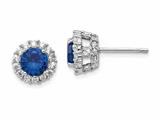 Cheryl M™ Sterling Silver Synthetic Sapphire and CZ Round Post Earrings