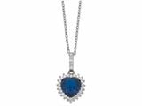 Cheryl M™ Sterling Silver Heart Synthetic Sapphire/CZ 18in Necklace