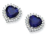 Cheryl M™ Sterling Silver Heart Synthetic Sapphire/CZ Post Earrings