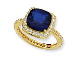 Cheryl M™ Gold Plated Sterling Silver Rose-cut Synth Sapphire/CZ Square Ring