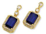 Cheryl M™ Gold Plated Sterling Silver Synth.Sapphire and CZ Dangle Post Earrings