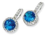 Cheryl M™ Sterling Silver Checker-cut Sim.Blue Topaz and CZ French Wire Earrings
