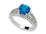 Cheryl M™ Sterling Silver Checker-cut Simulated Blue Topaz and CZ Ring