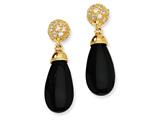 Cheryl M™ Gold Plated Sterling Silver Simulated Onyx and CZ Post Earrings