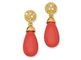 Cheryl M™ Gold Plated Sterling Silver Simulated Red Coral and CZ Post Earrings