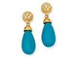 Cheryl M™ Gold Plated Sterling Silver Simulated Turquoise and CZ Post Earrings